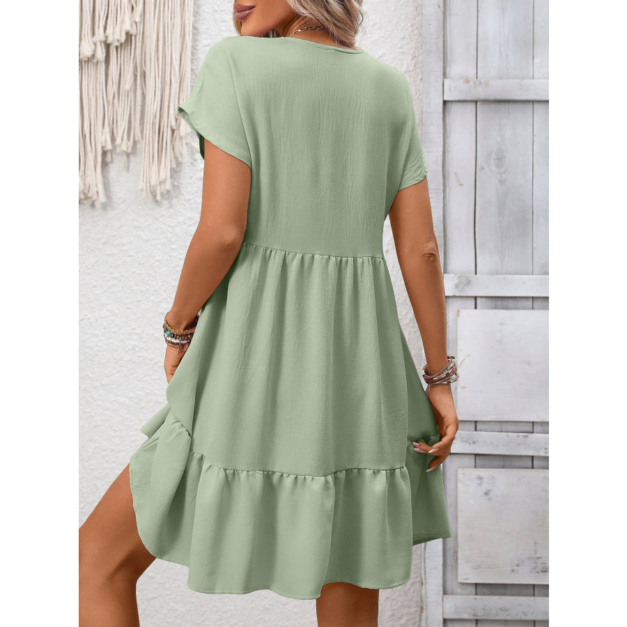 Casual V-Neck Ruffle Hem Mini Dress Apparel and Accessories