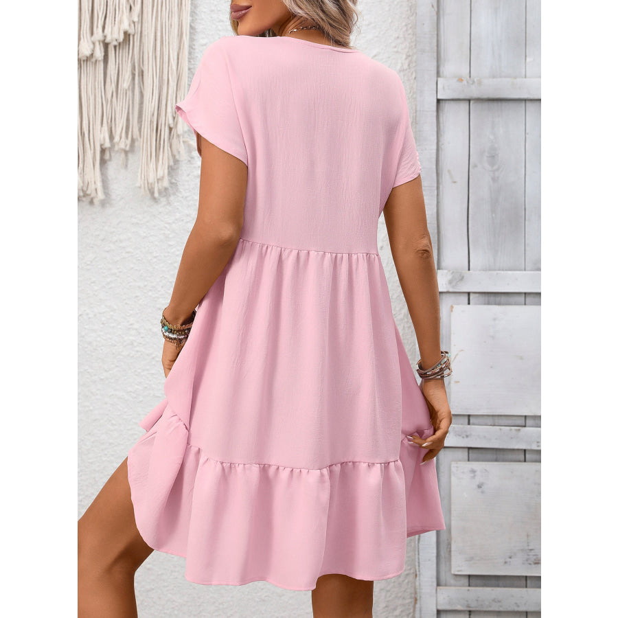 Casual V-Neck Ruffle Hem Mini Dress Apparel and Accessories