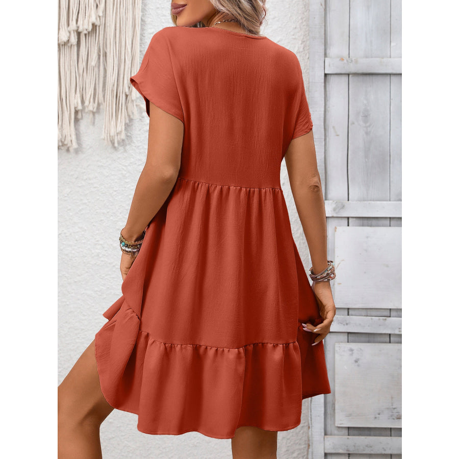 Casual V-Neck Ruffle Hem Mini Dress Apparel and Accessories