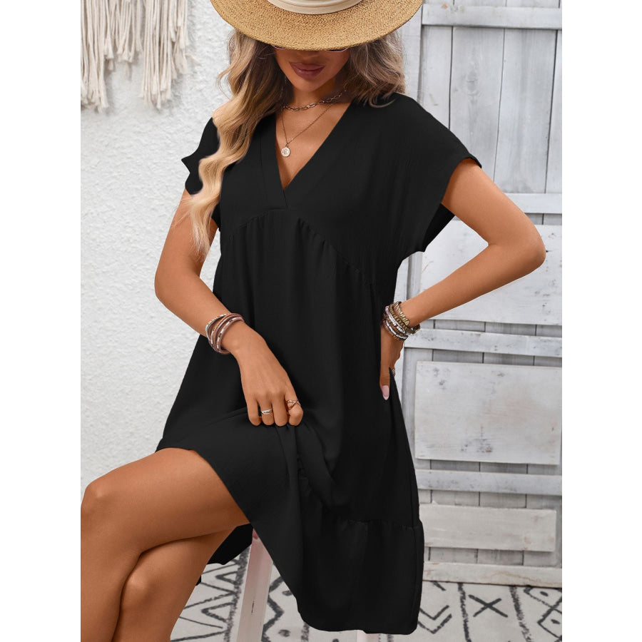 Casual V-Neck Ruffle Hem Mini Dress Apparel and Accessories