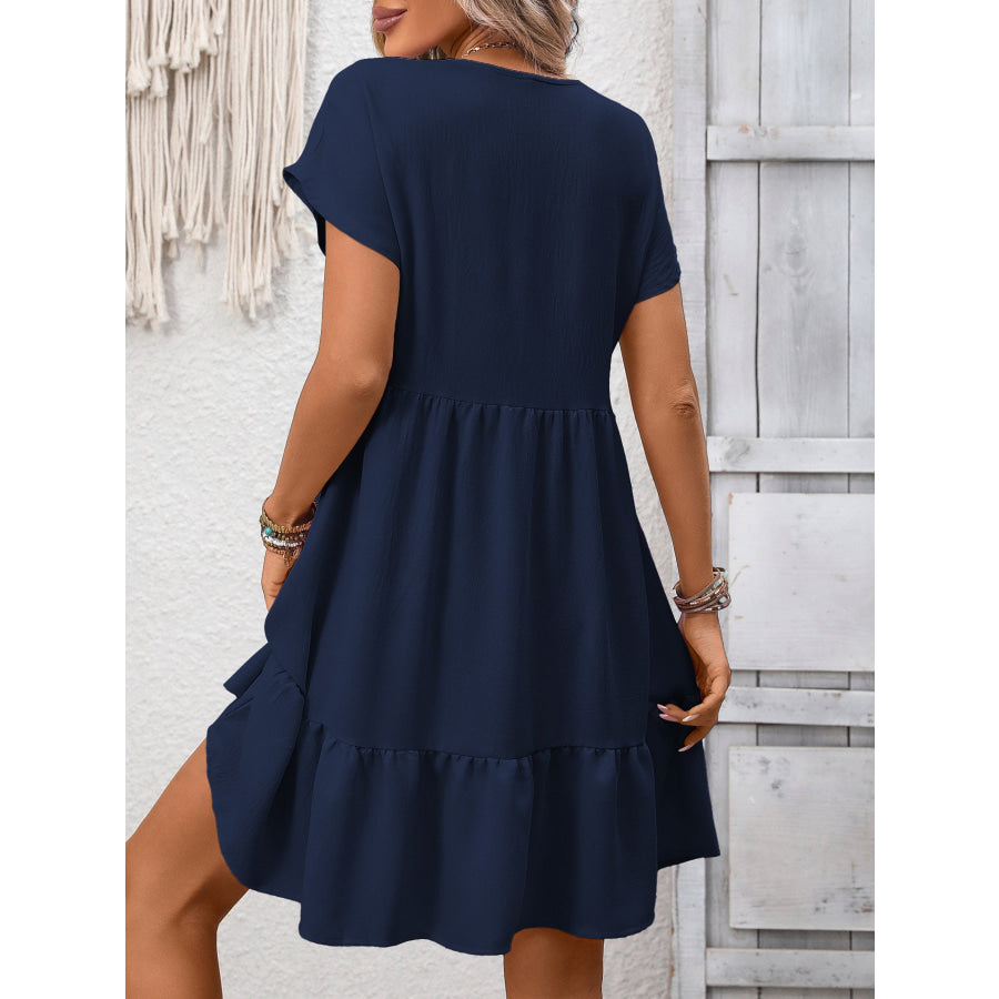 Casual V-Neck Ruffle Hem Mini Dress Apparel and Accessories