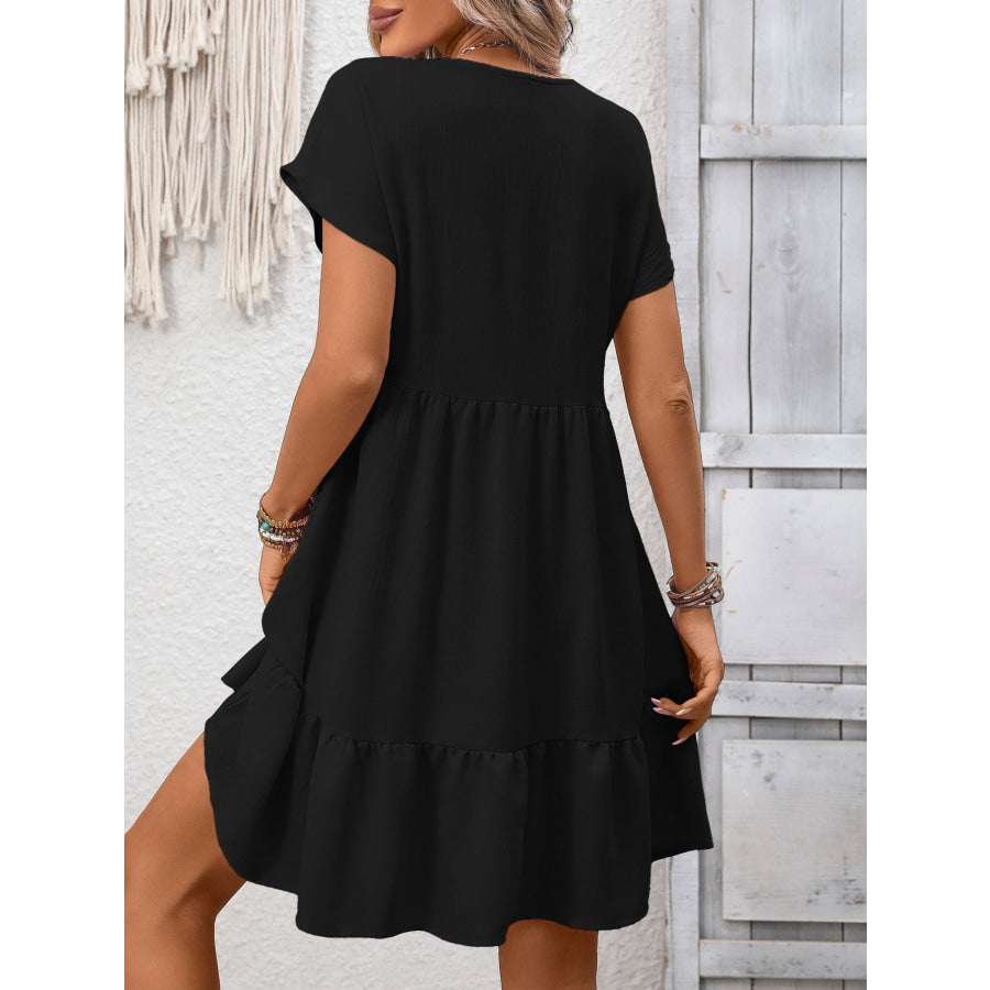 Casual V-Neck Ruffle Hem Mini Dress Apparel and Accessories