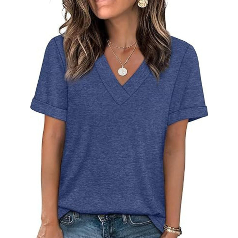 Casual V-Neck Short Sleeve T-Shirt Apparel and Accessories