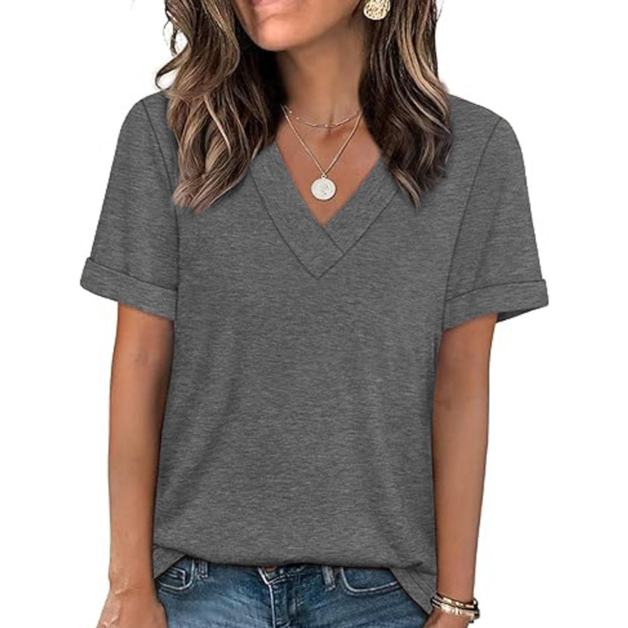 Casual V-Neck Short Sleeve T-Shirt Apparel and Accessories