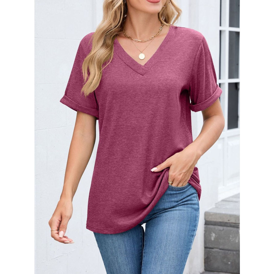 Casual V-Neck Short Sleeve T-Shirt Apparel and Accessories