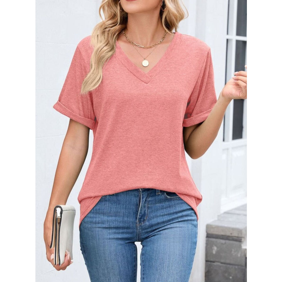 Casual V-Neck Short Sleeve T-Shirt Apparel and Accessories