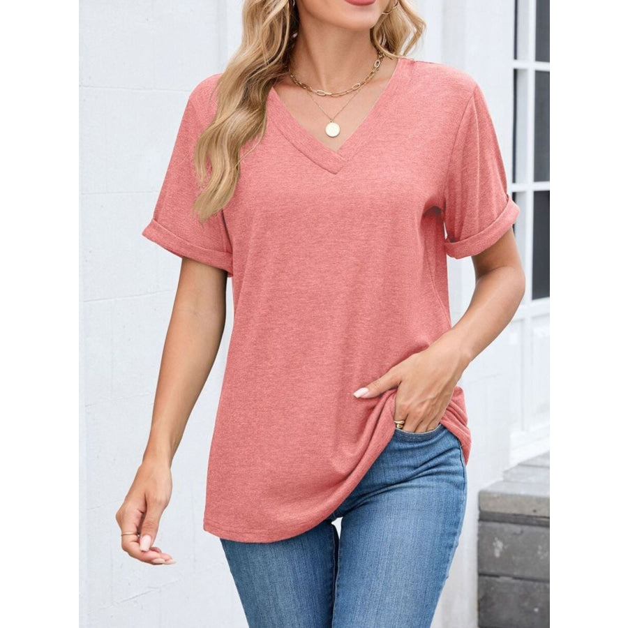 Casual V-Neck Short Sleeve T-Shirt Apparel and Accessories