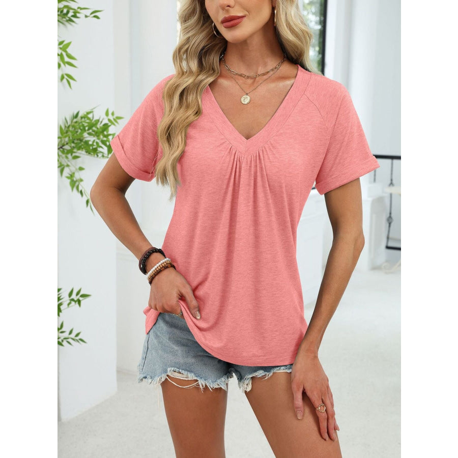 Casual V-Neck Short Sleeve T-Shirt Apparel and Accessories