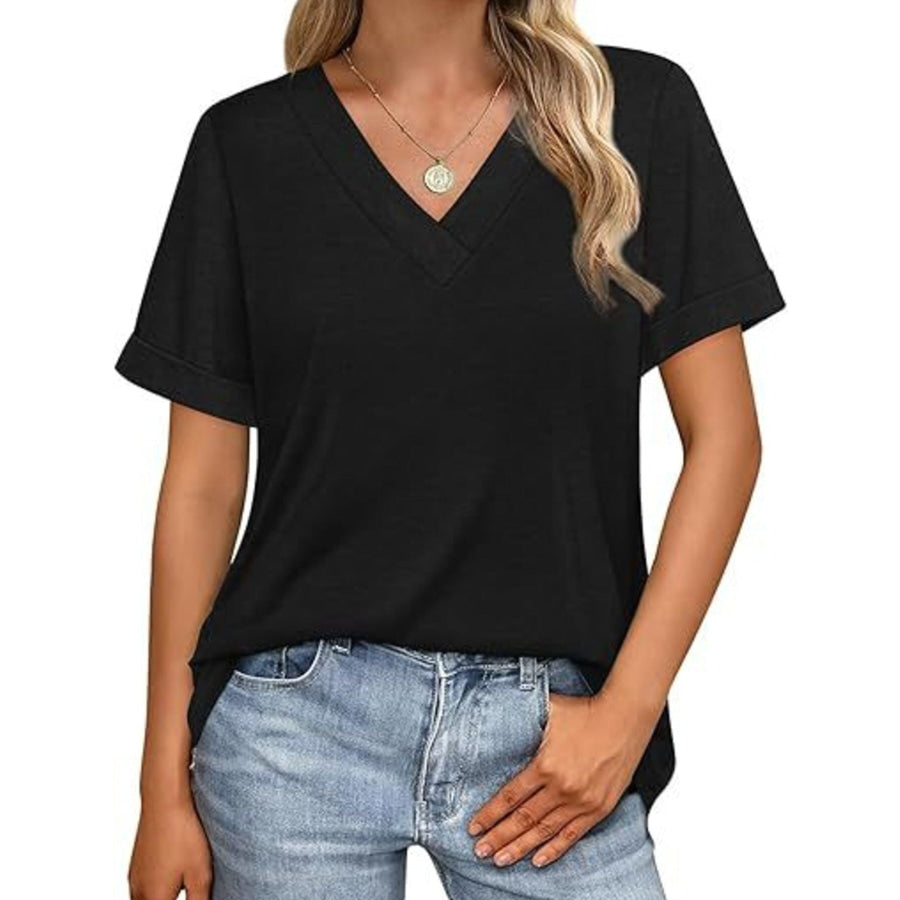 Casual V-Neck Short Sleeve T-Shirt Apparel and Accessories