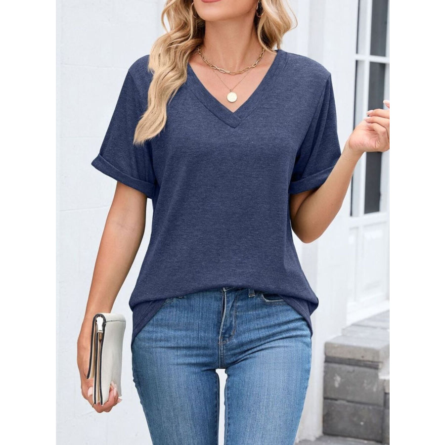 Casual V-Neck Short Sleeve T-Shirt Apparel and Accessories