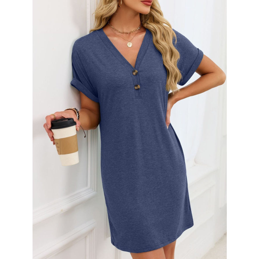Casual V-Neck Short Sleeve T-Shirt Dress Apparel and Accessories