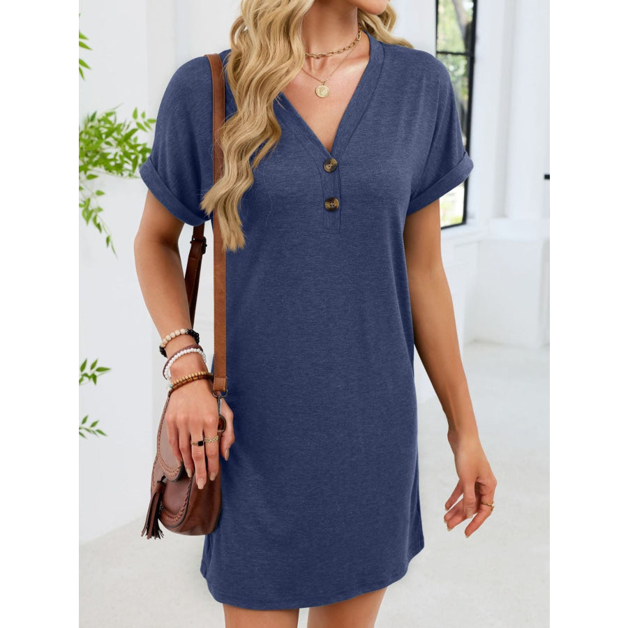 Casual V-Neck Short Sleeve T-Shirt Dress Apparel and Accessories