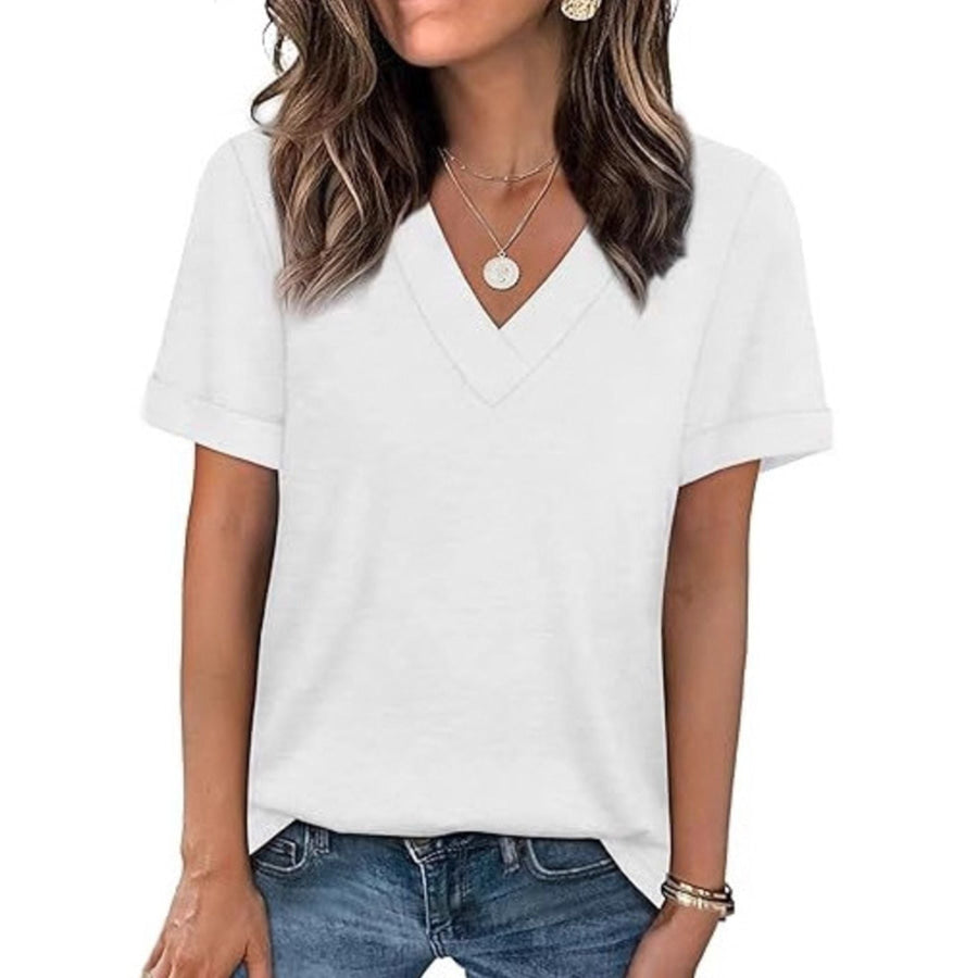 Casual V-Neck Short Sleeve T-Shirt White / S Apparel and Accessories