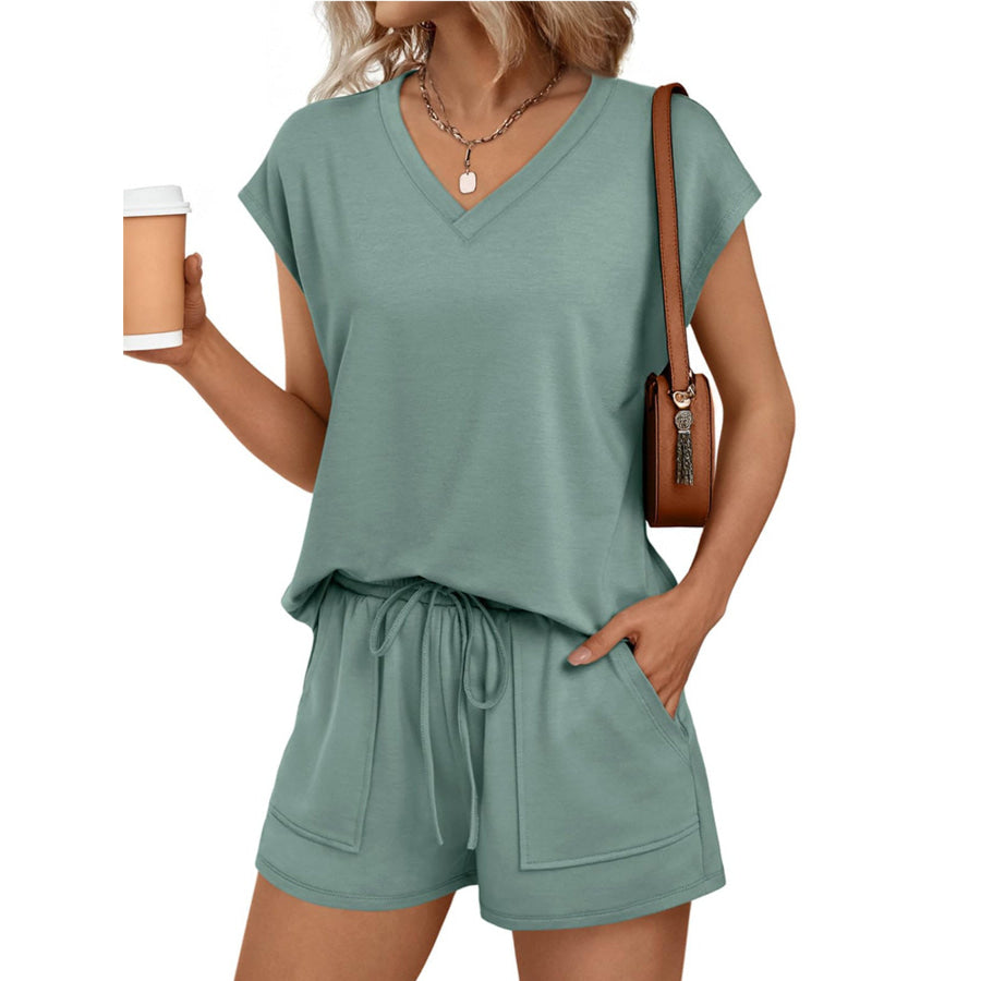 Casual V-Neck T-Shirt and Shorts Set Apparel and Accessories