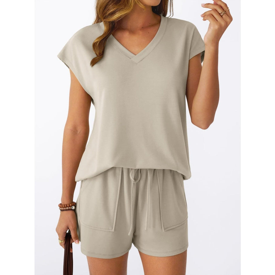 Casual V-Neck T-Shirt and Shorts Set Apparel and Accessories