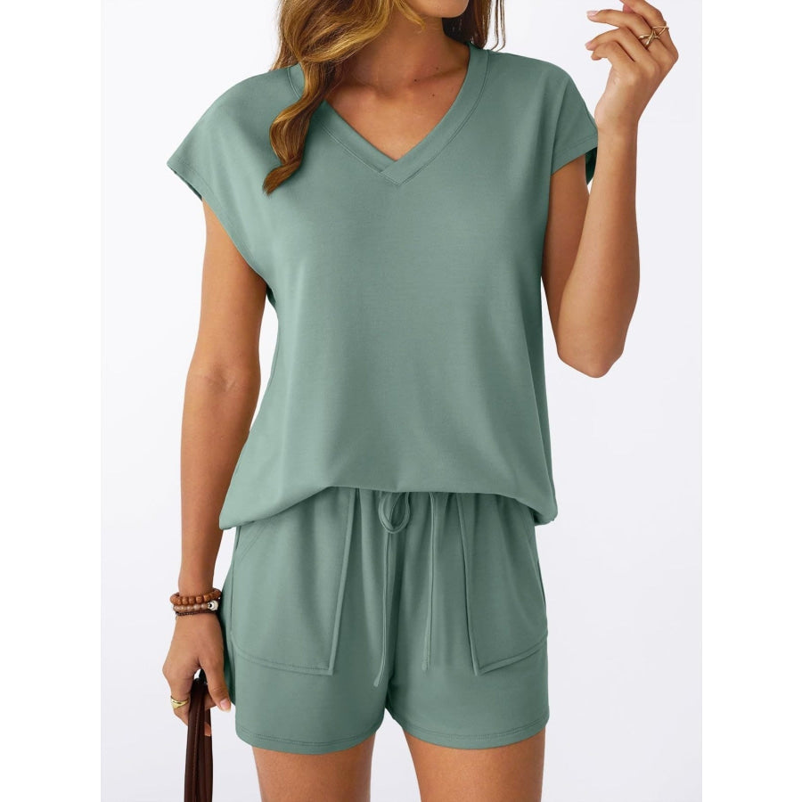 Casual V-Neck T-Shirt and Shorts Set Apparel and Accessories