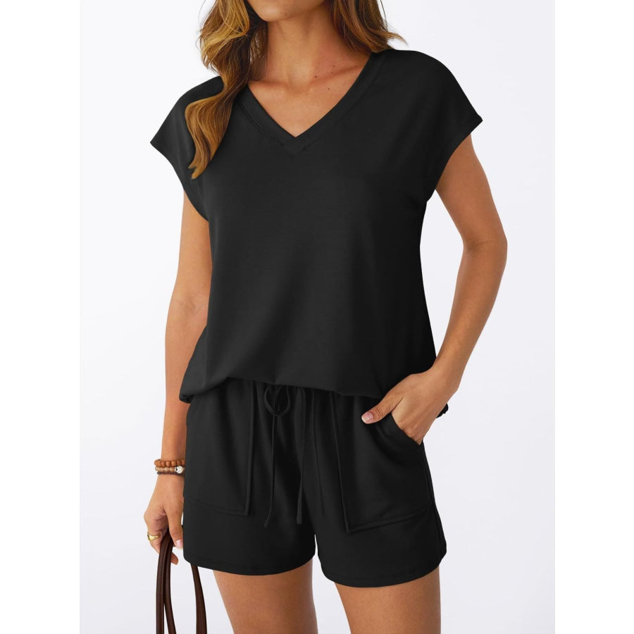 Casual V-Neck T-Shirt and Shorts Set Black / S Apparel and Accessories