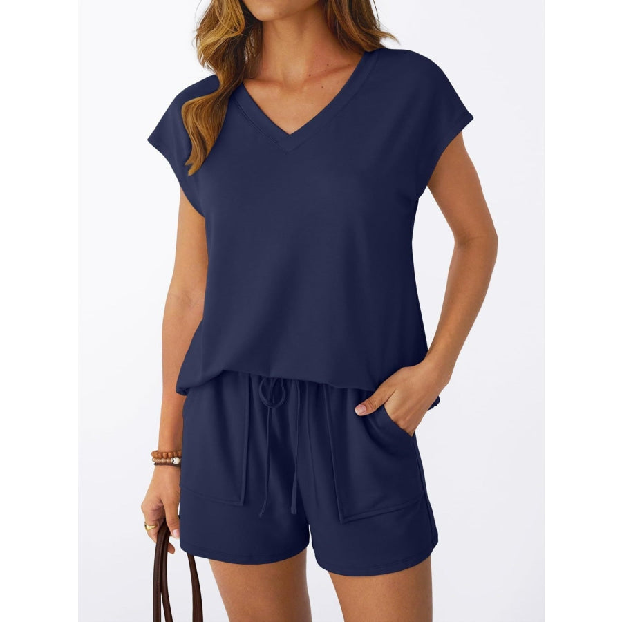 Casual V-Neck T-Shirt and Shorts Set Navy / S Apparel and Accessories