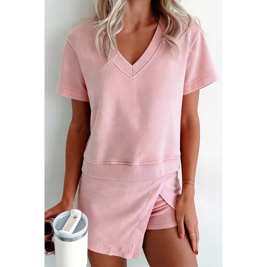 Casual V-Neck Top and Wrap Skort Set Apparel and Accessories