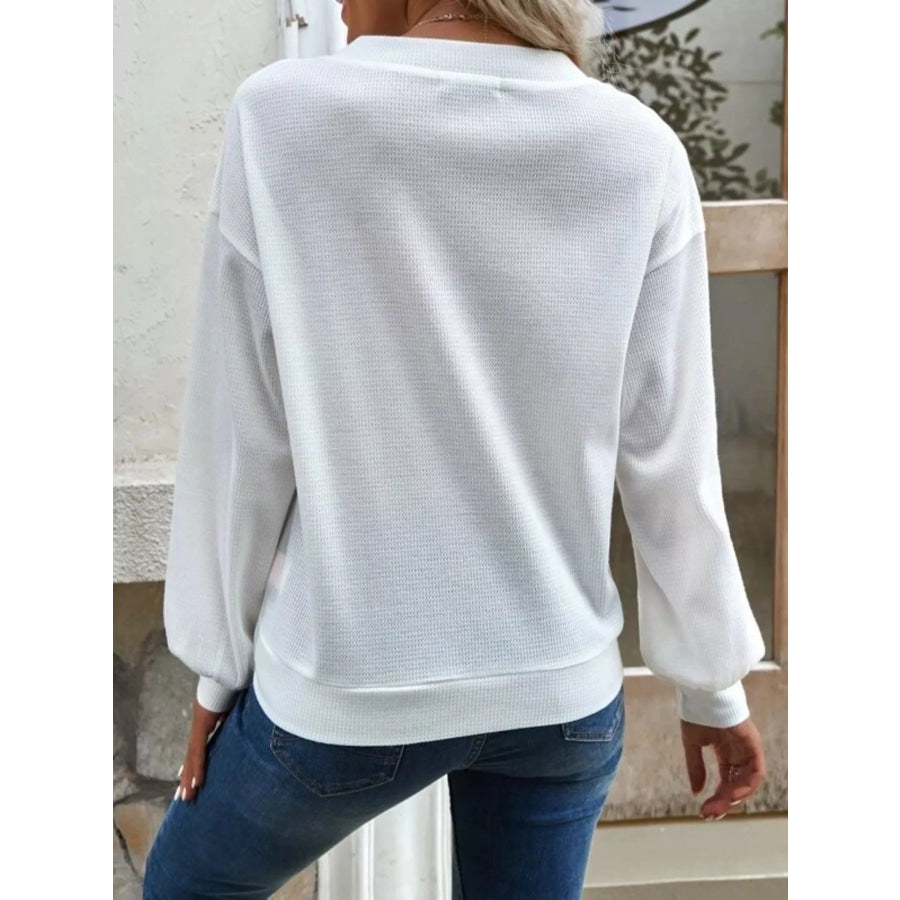 Casual V-Neck Waffle Long Sleeve Top Apparel and Accessories
