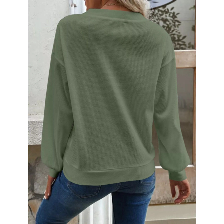 Casual V-Neck Waffle Long Sleeve Top Apparel and Accessories
