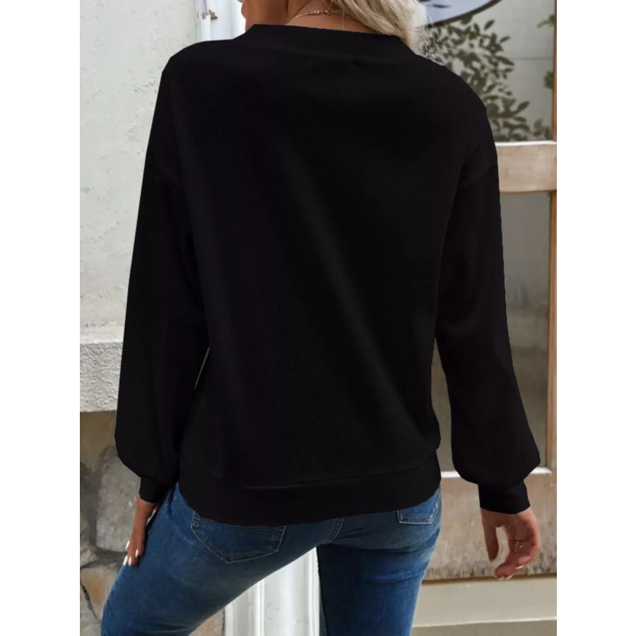 Casual V-Neck Waffle Long Sleeve Top Apparel and Accessories