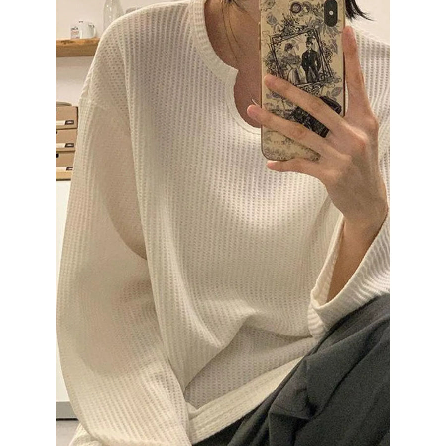 Casual Waffle Knit Long Sleeve T-Shirt Apparel and Accessories