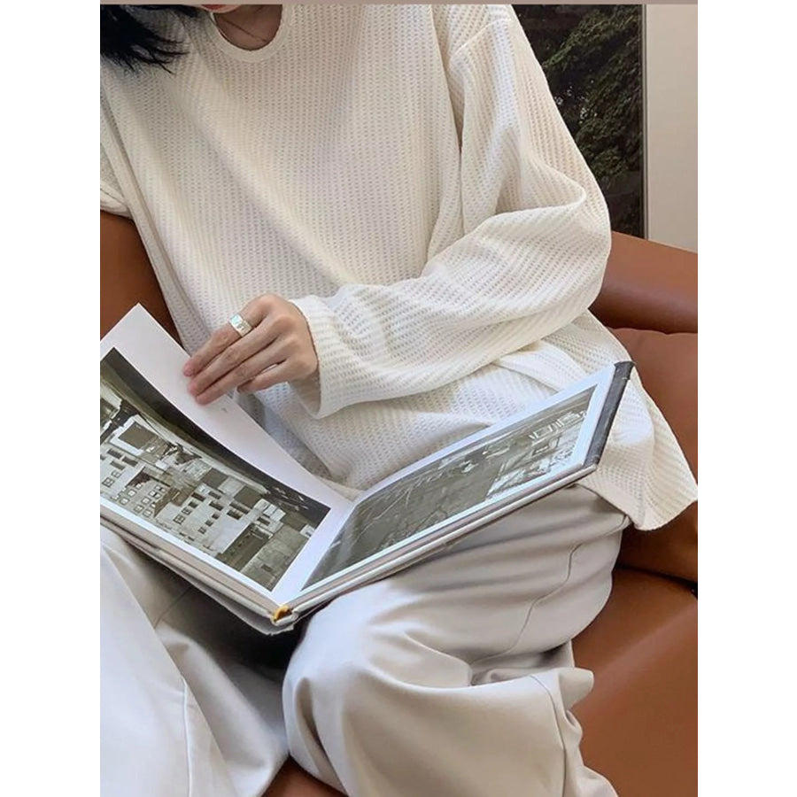Casual Waffle Knit Long Sleeve T-Shirt Apparel and Accessories