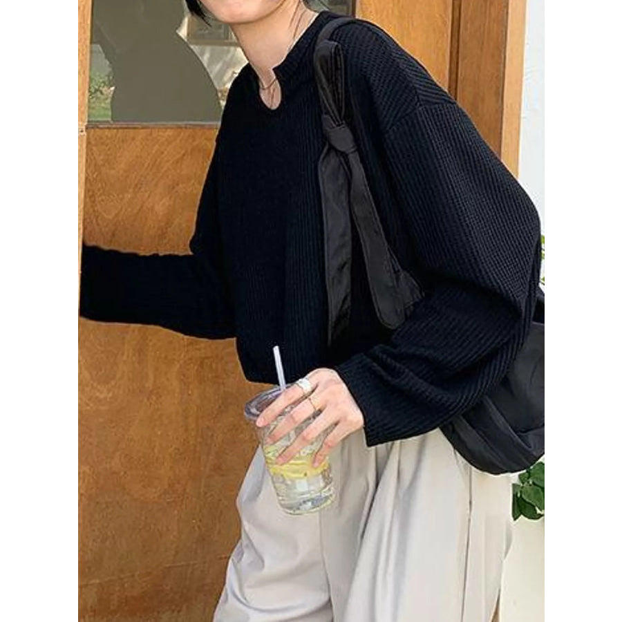 Casual Waffle Knit Long Sleeve T-Shirt Apparel and Accessories
