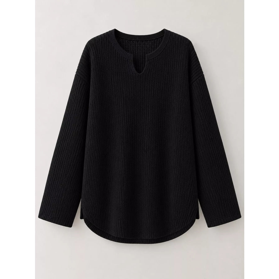 Casual Waffle Knit Long Sleeve T-Shirt Apparel and Accessories