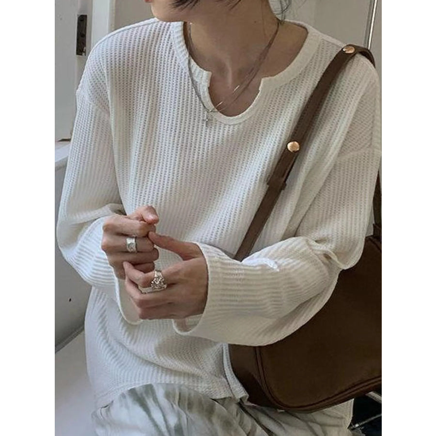 Casual Waffle Knit Long Sleeve T-Shirt Apparel and Accessories
