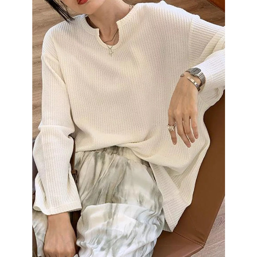 Casual Waffle Knit Long Sleeve T-Shirt Apparel and Accessories