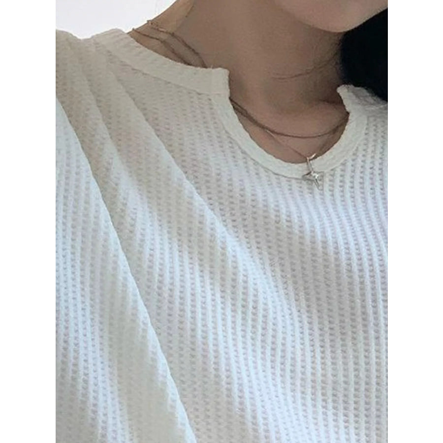 Casual Waffle Knit Long Sleeve T-Shirt Apparel and Accessories