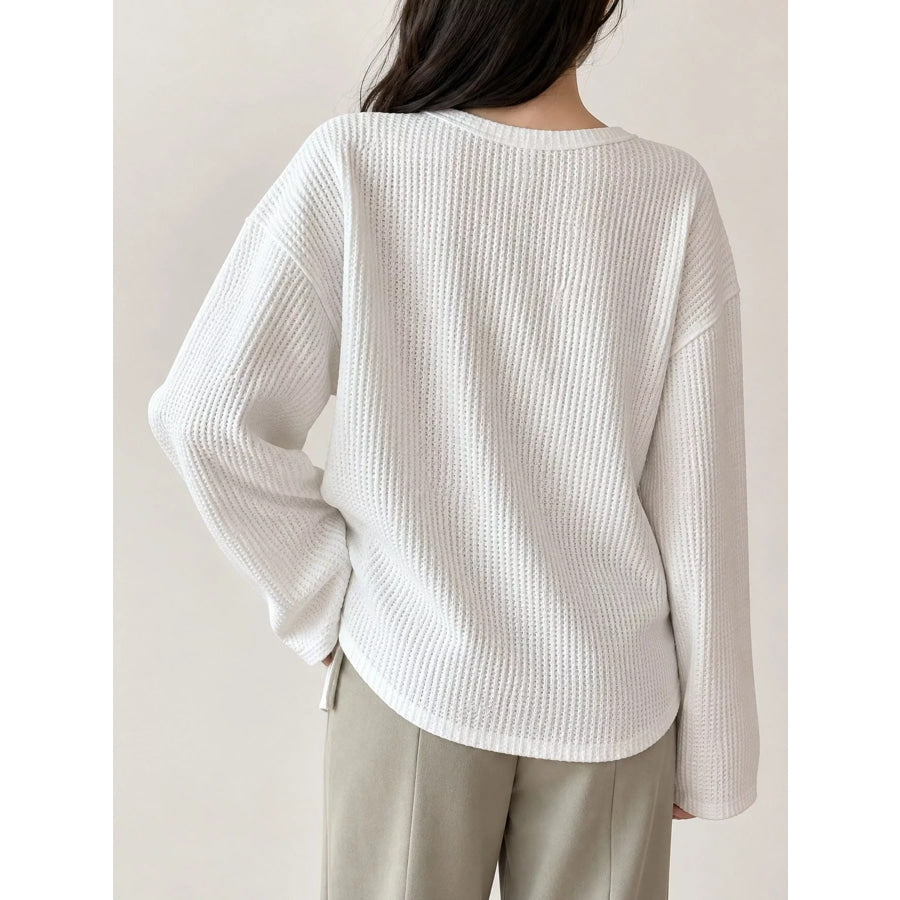 Casual Waffle Knit Long Sleeve T-Shirt Apparel and Accessories