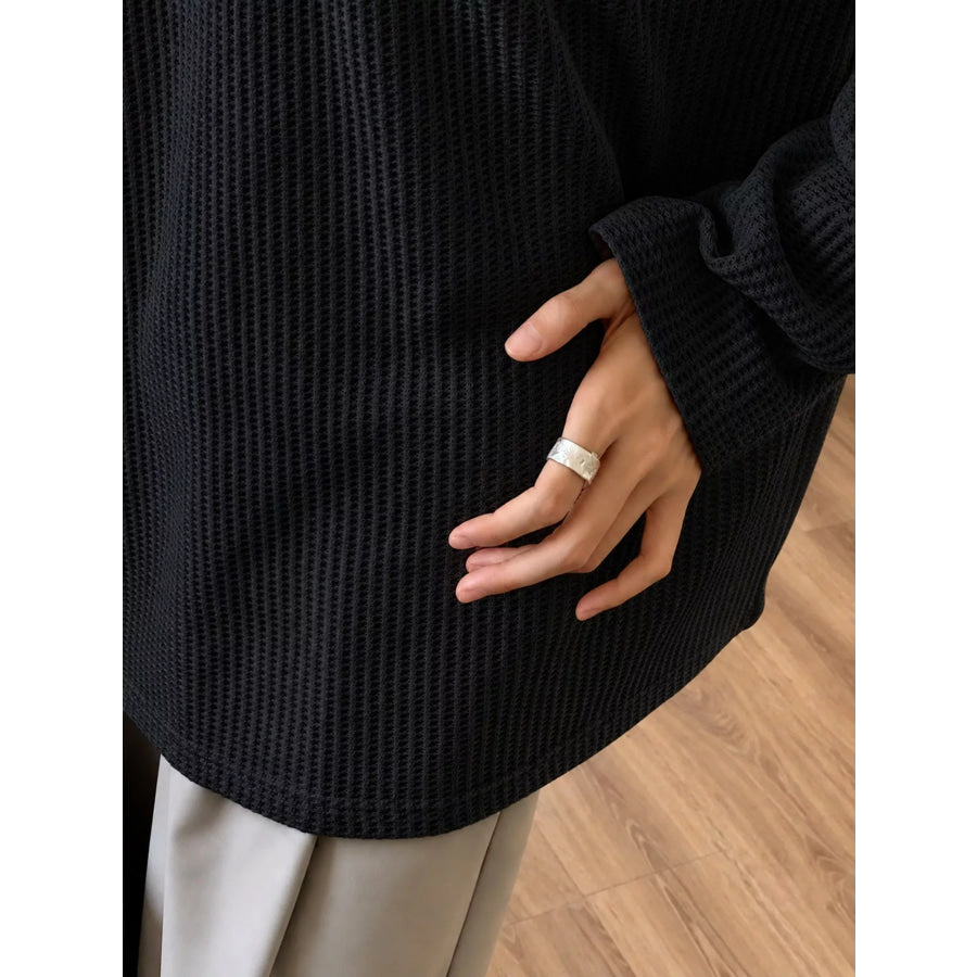 Casual Waffle Knit Long Sleeve T-Shirt Apparel and Accessories