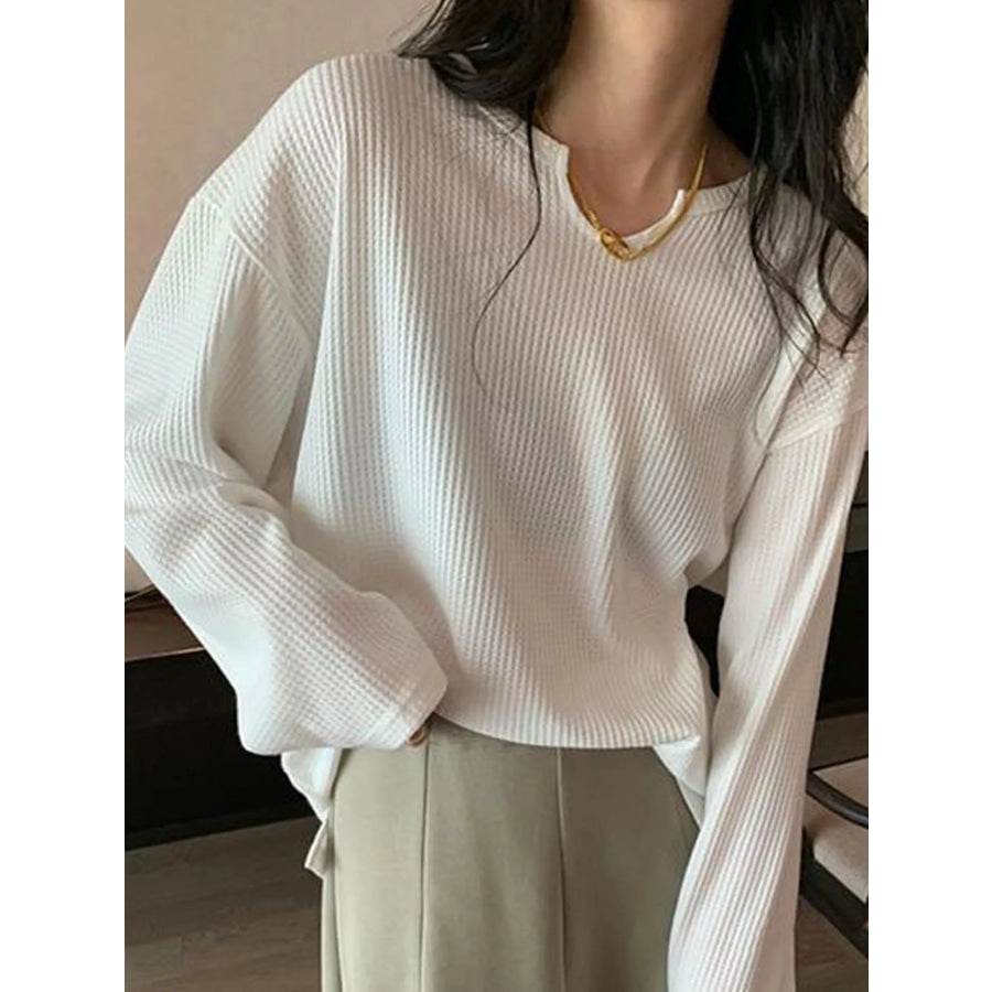 Casual Waffle Knit Long Sleeve T-Shirt White / M Apparel and Accessories