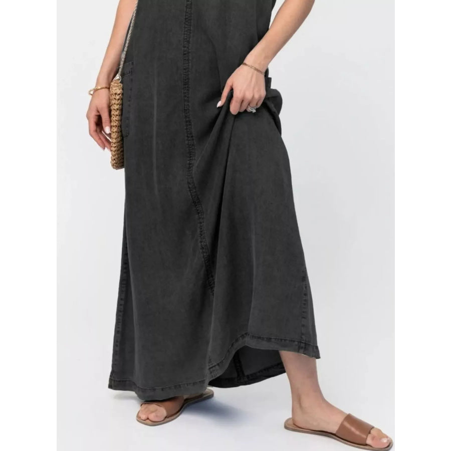 Casual Washed Denim Cami Maxi Dress Apparel and Accessories