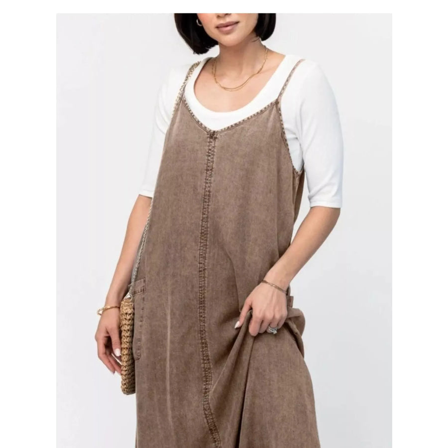Casual Washed Denim Cami Maxi Dress Apparel and Accessories