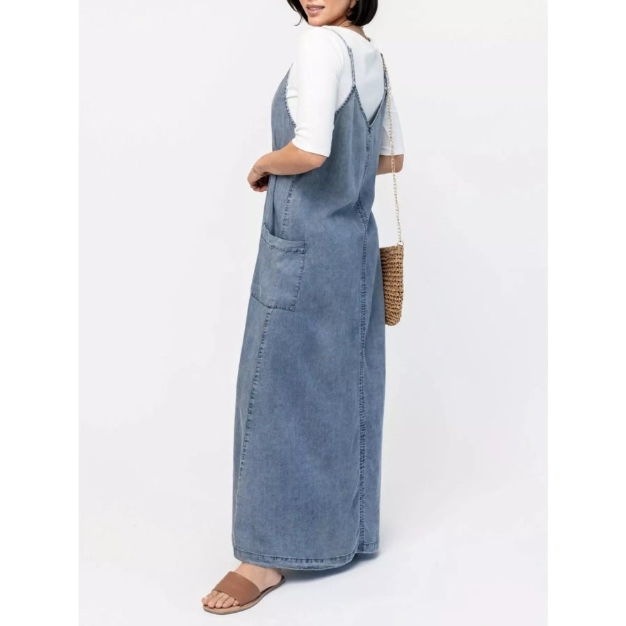 Casual Washed Denim Cami Maxi Dress Apparel and Accessories