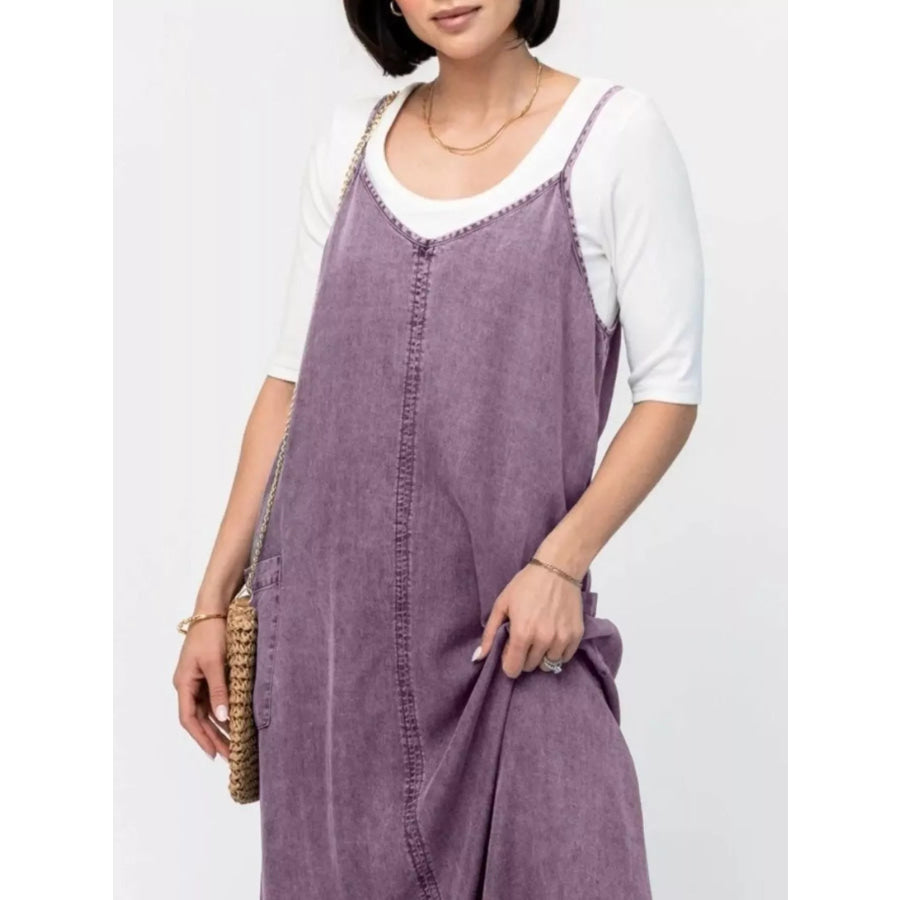 Casual Washed Denim Cami Maxi Dress Apparel and Accessories