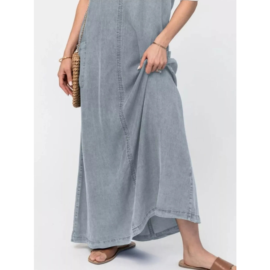 Casual Washed Denim Cami Maxi Dress Apparel and Accessories