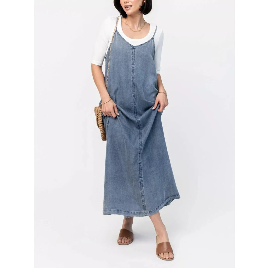 Casual Washed Denim Cami Maxi Dress Apparel and Accessories