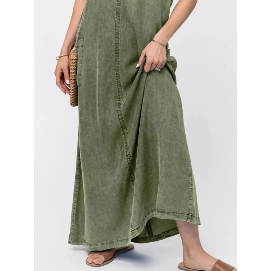 Casual Washed Denim Cami Maxi Dress Apparel and Accessories