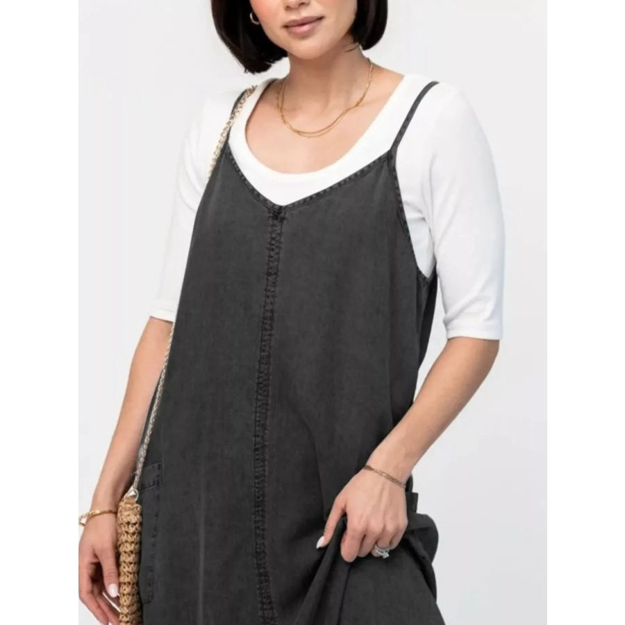 Casual Washed Denim Cami Maxi Dress Apparel and Accessories