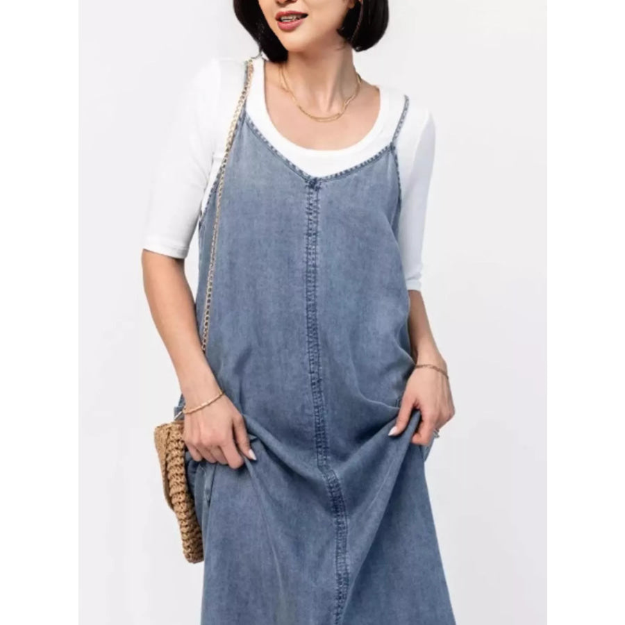 Casual Washed Denim Cami Maxi Dress Apparel and Accessories