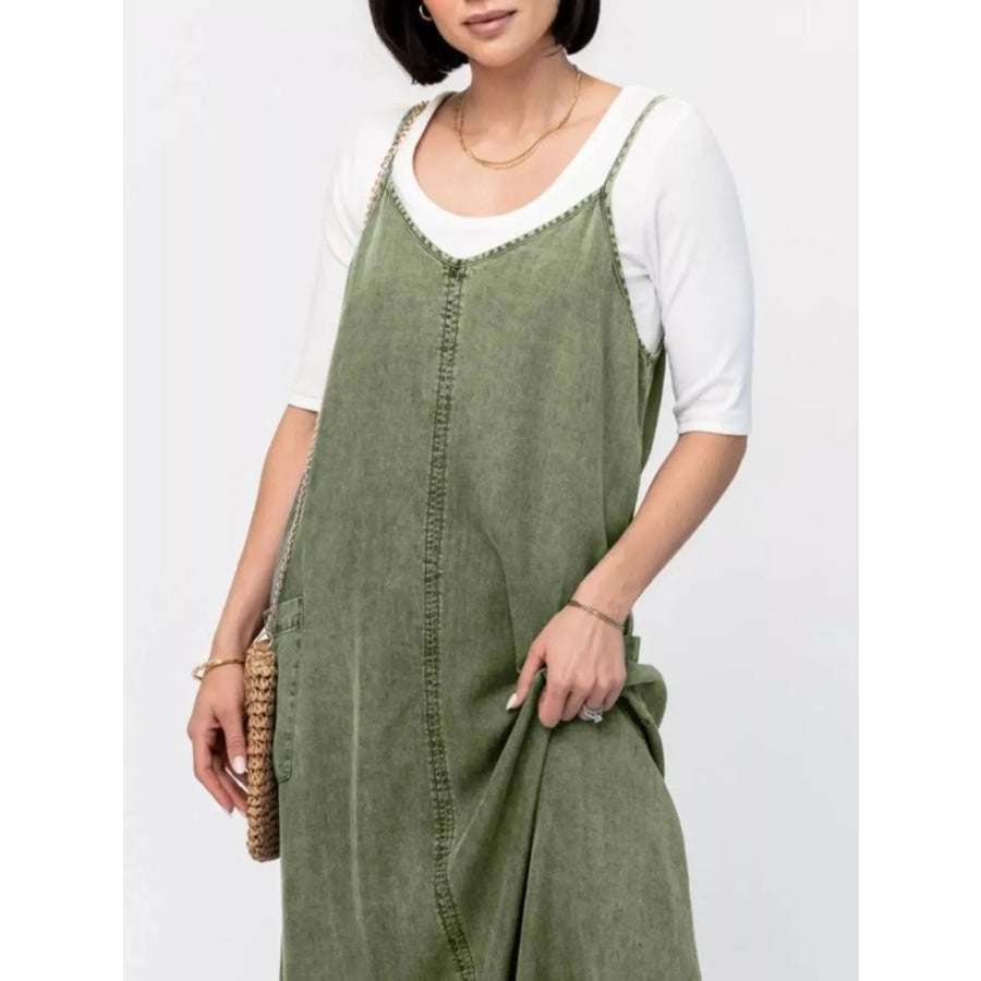 Casual Washed Denim Cami Maxi Dress Apparel and Accessories