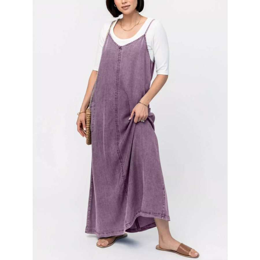 Casual Washed Denim Cami Maxi Dress Gray Purple / S Apparel and Accessories