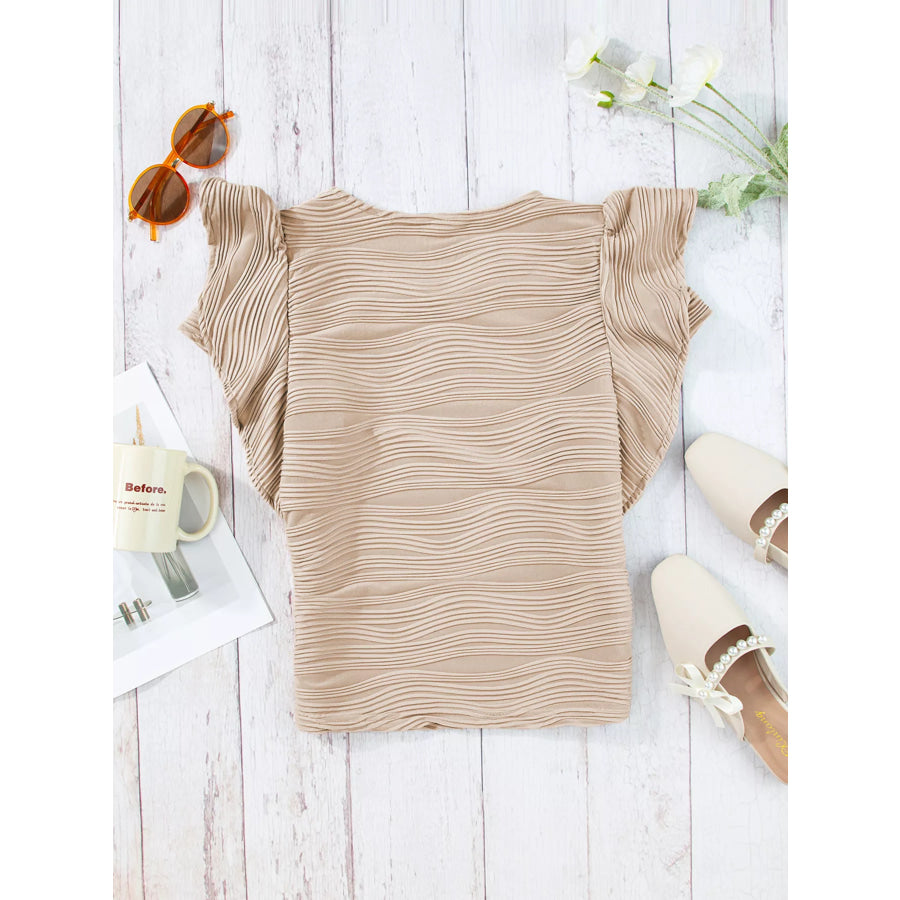 Casual Wavy Textured Ruffle Sleeve Top Apparel and Accessories