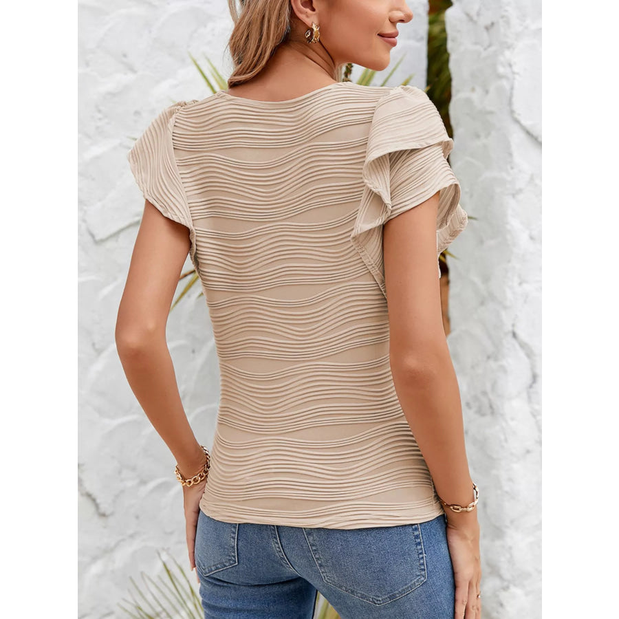 Casual Wavy Textured Ruffle Sleeve Top Apparel and Accessories