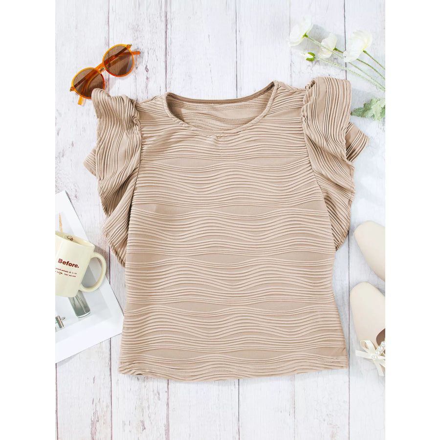 Casual Wavy Textured Ruffle Sleeve Top Apparel and Accessories